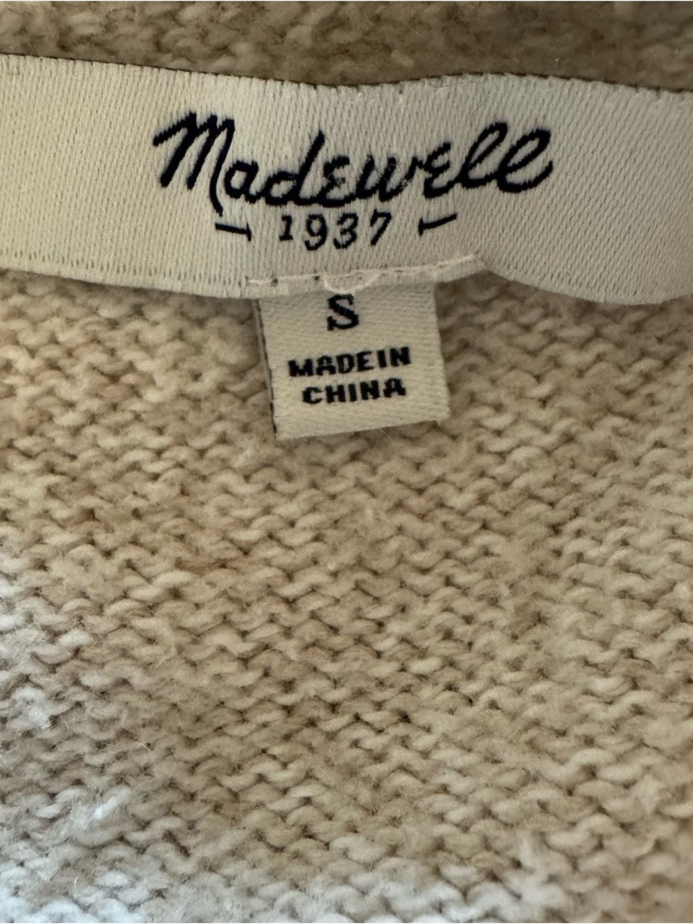 Madewell Size Small Merino Wool Cardigan Button Up Sweater 2 Pockets Oatmeal Tan - Picture 6 of 6